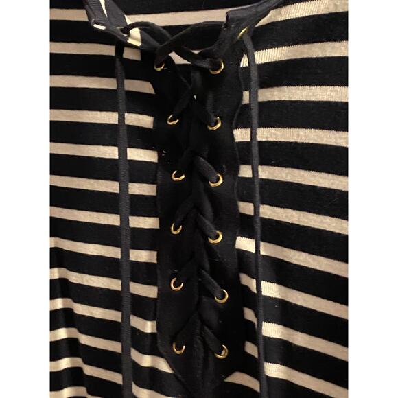 Women's Chaps3X Black / White Striped T-Shirt, Short Sleeves, lace up front neck - Picture 12 of 12